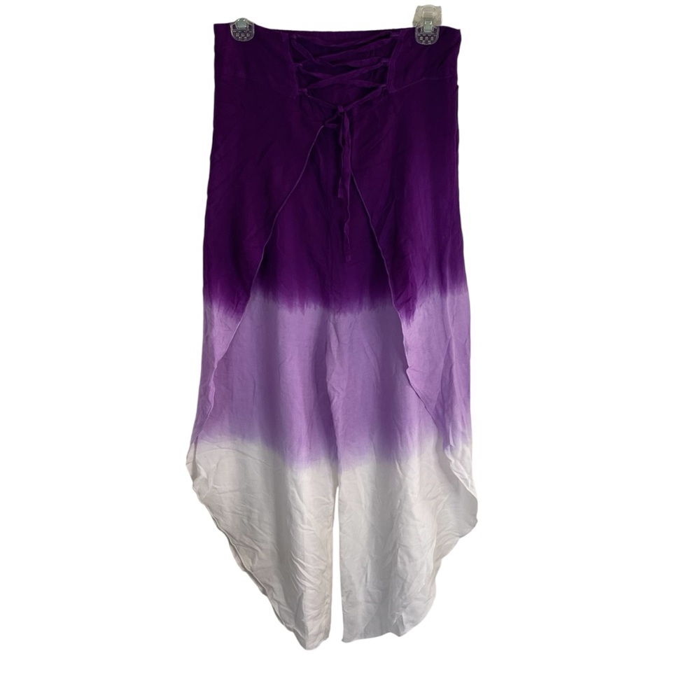 Celina Elegant Purple & White Ombre High-Low Rayon Pants One Size coastal chic